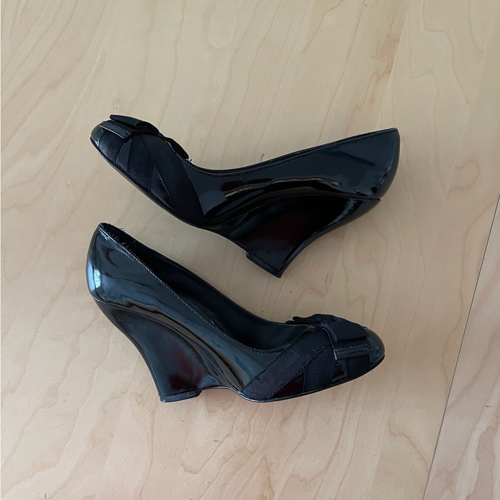 Black Patent Leather Wedge Shoes